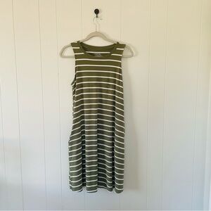 Time and Tru Olive Green Striped Midi Dress
